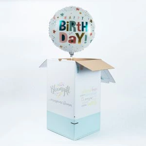 Helium ballon Happy Birthday uit BloomGift verpakking