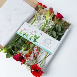 Kerst brievenbusbloemen door de brievenbus - bovenaanzicht