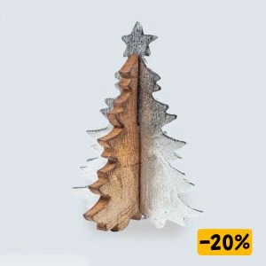 Kerstboom standaard hout en zilver