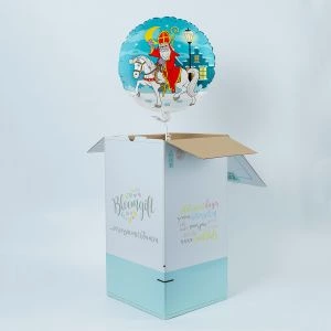 Sinterklaas folieballon gevuld met helium uit Bloomgift verpakking