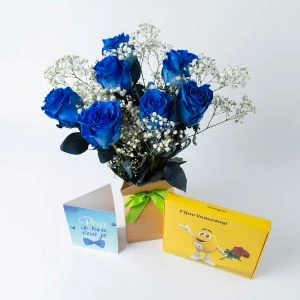 Blauw boeketje Voor Papa | Incl. M&M's Giftbox