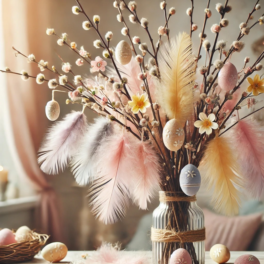 Salix takken met paasveren